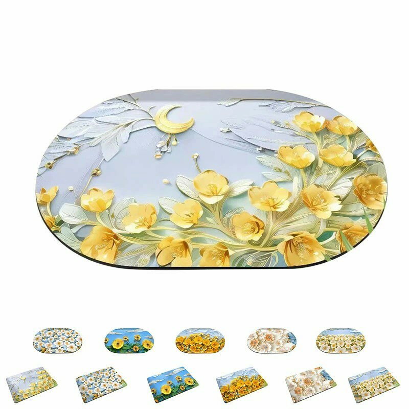 ト 玄関マット バスマット足ふきマット 花柄 マット 吸水速乾 浴室マット 3D視覚 風呂マット 滑り止め ..