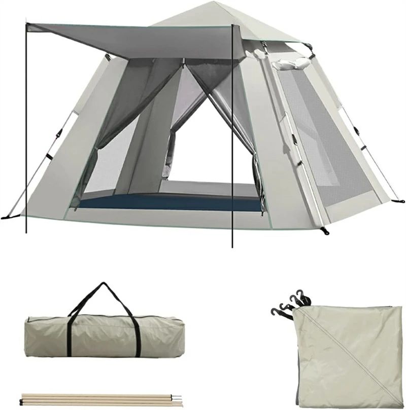 Dome Shape （Mountains） - キャンプ テント ワンタッチテント 大型テント 2つのドアの2つの窓の全自動速開蓋、通気、大空間、安全で異臭がなく、パノラマドアと窓の設計、視線の遮蔽が少ない 防水、日焼け止め、蚊対策 ワンタッチテント ワンタッチテント 5-8人用 キャンプのテント テント ワンタッチ