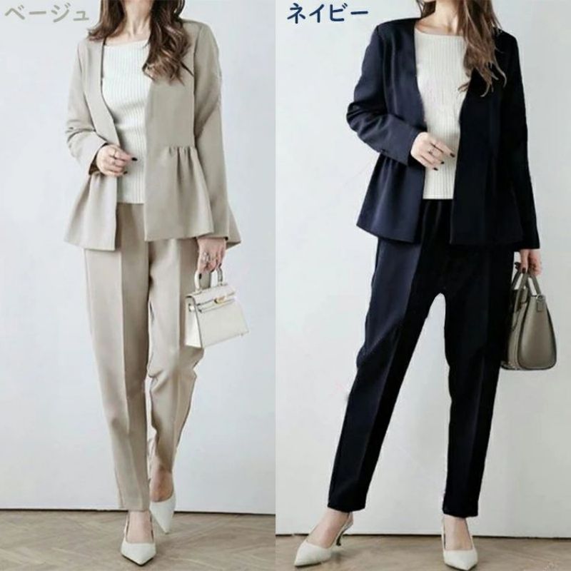 スーツ レディース セット 卒業式 スーツ 母 30代 40代 洗える 着回し ノーカラー フォーマル テーパードパンツ 2点セット 入学式 スーツ 母親 パンツスーツ きれいめ ママスーツ 体型カバー 大きいサイズ 卒園式 お宮参り 通勤 冠婚葬祭 春 夏 秋 冬