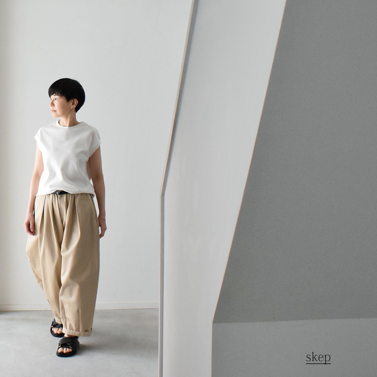 Rakuten - 【送料無料】 ワイドパンツ　ボトムス　ロングパンツ　ボールパンツ　パンツ　無地　コットン　レディース　ベージュ　綿100　ウエストゴム　skep　スケップ 【 bong tang パンツ ： ベージュ ［PT79LPBE］ 】