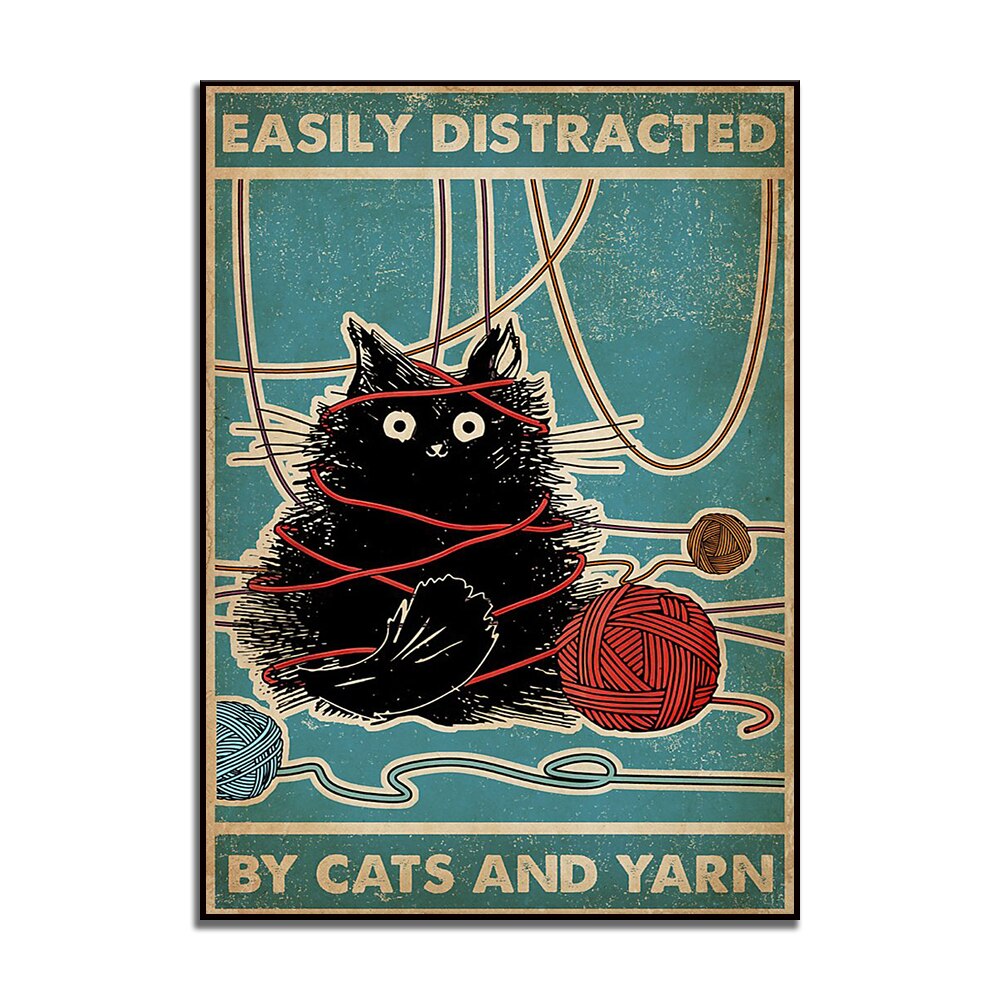 アートポスター フレーム付おしゃれ アートパネル 絵画 壁 絵 ヴィンテージ風イラスト猫シリーズ 毛糸 ..