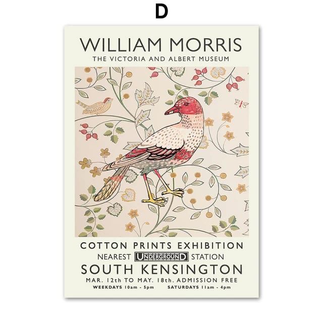 ウィリアム モリス 鳥 赤 北欧 アートパネル 絵画 壁掛け 抽象画 ポスター アート インテリア おしゃれ デザインNO-D　Col 白 赤 緑 黄色 オレンジ