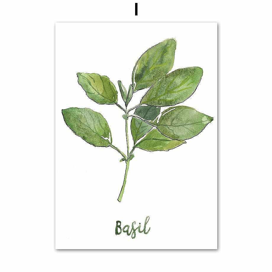 アートポスター フレーム付・アートパネル額付 水彩画植物 ボタニカル シリーズ バジル デザインNO-I A..