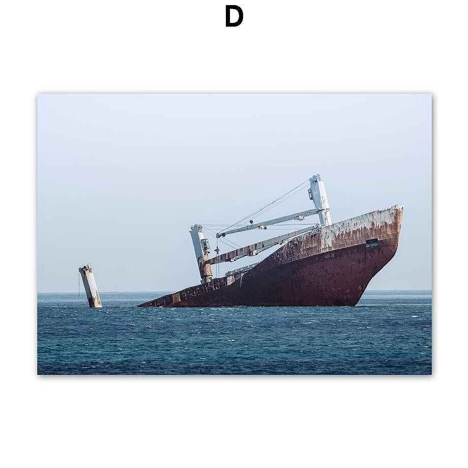 【今ならポインUP】追加購入なしで、直ぐ飾れるフレーム（額）付きアートアートパネル アートポスター 海シリーズ 廃船 デザインNO-D A4 A3 A2