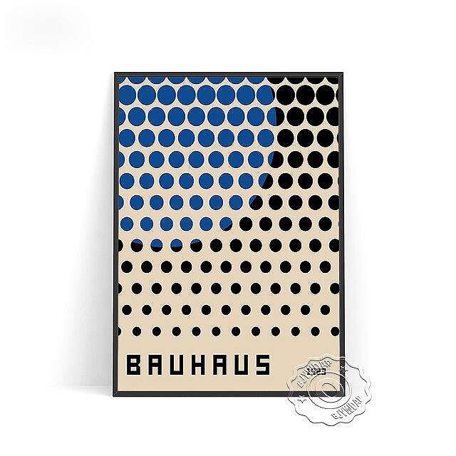 直ぐ飾れるフレーム（額）付きアートアートパネル アートポスター 抽象画ポスターシリーズ バウハウス bauhaus デザインNO-F A4 A3 A2 Color 青 ブルー 黒 ブラック