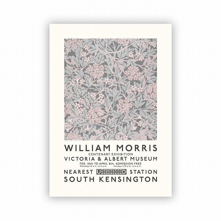 アートポスター フレーム付・アートパネル ウィリアムモリス ポスター ボタニカル シリーズ デザインNO-4 col　白 ホワイト グレー ピンク