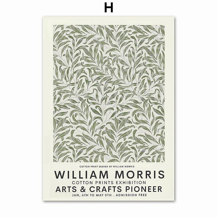 アートポスター フレーム付・アートパネル ウィリアムモリス ポスター ボタニカル シリーズ デザインNO-H　Col 白 緑　グリーン