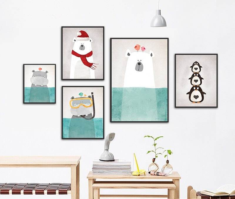 A2 A3 フレーム付 アートパネル アートポスター 北欧 可愛い動物シリーズ タイプ4 ...