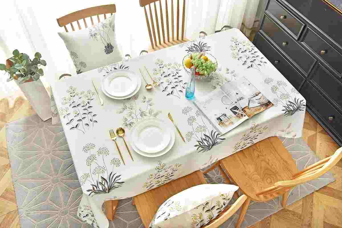 テーブルクロス リネンカバー グレー 植物 ボタニカル