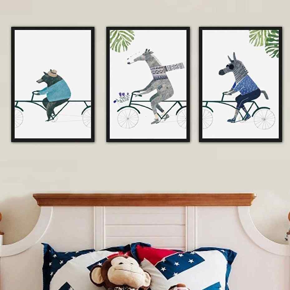 ポスター おしゃれ アートポスター　北欧 動物サイクリングシリーズ 3枚枚セット A4 A3 A2