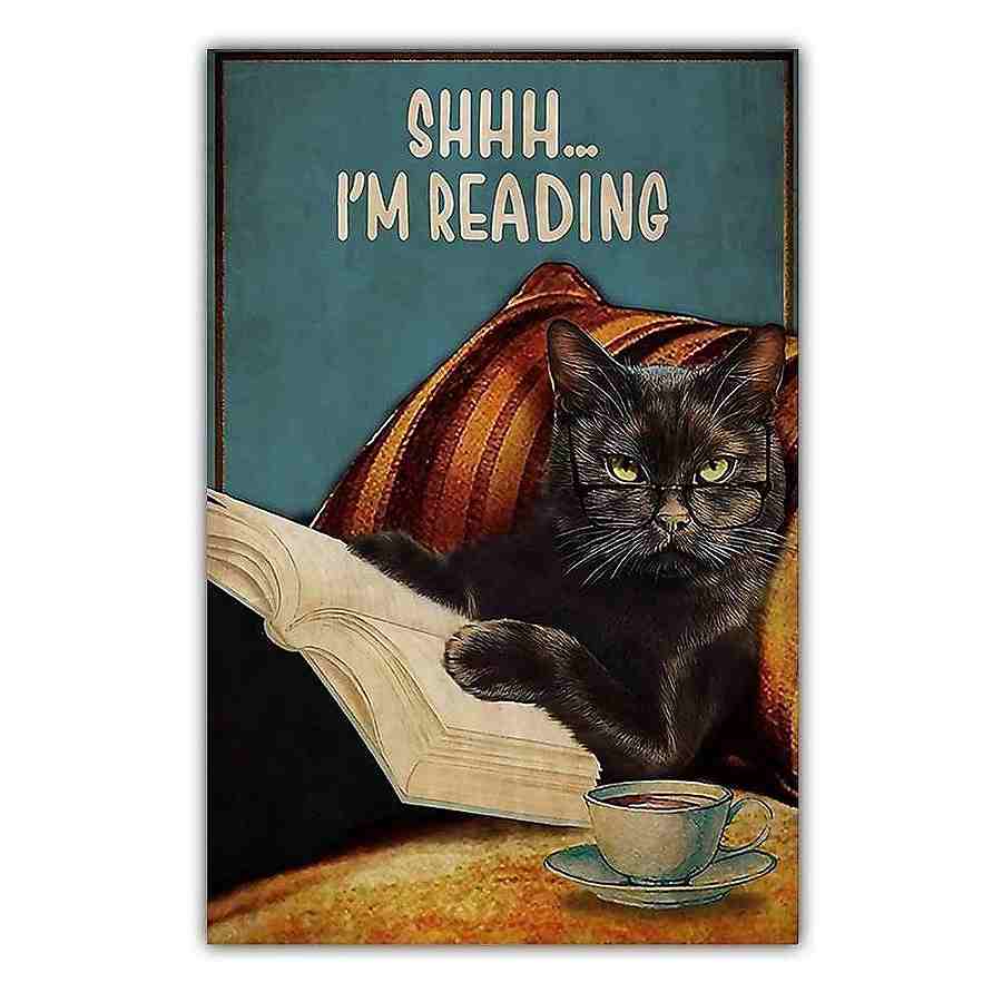 アートポスター フレーム付おしゃれ アートパネル 絵画 壁 絵 ヴィンテージ風イラスト猫シリーズ 本 デザインNO-1