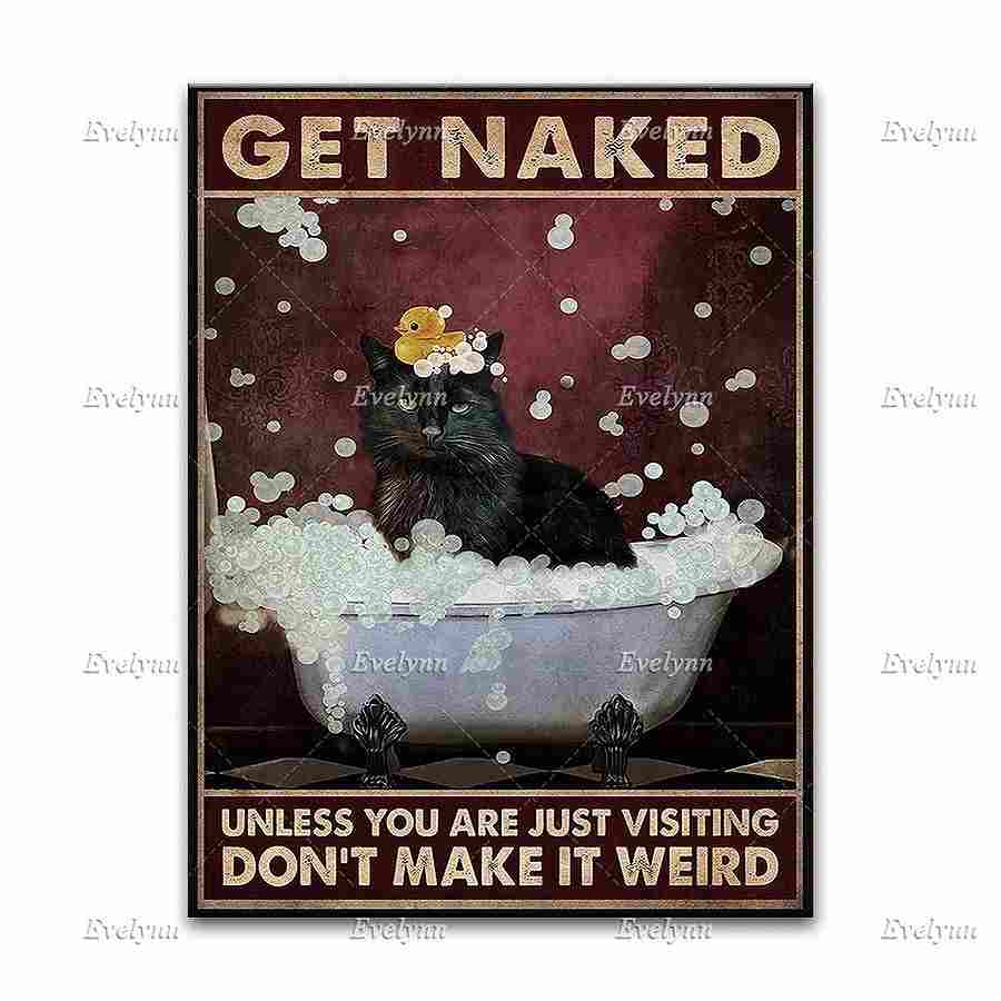 アートポスター フレーム付・アートパネル ヴィンテージ風イラストシリーズ ネコ・お風呂 デザインNO-24