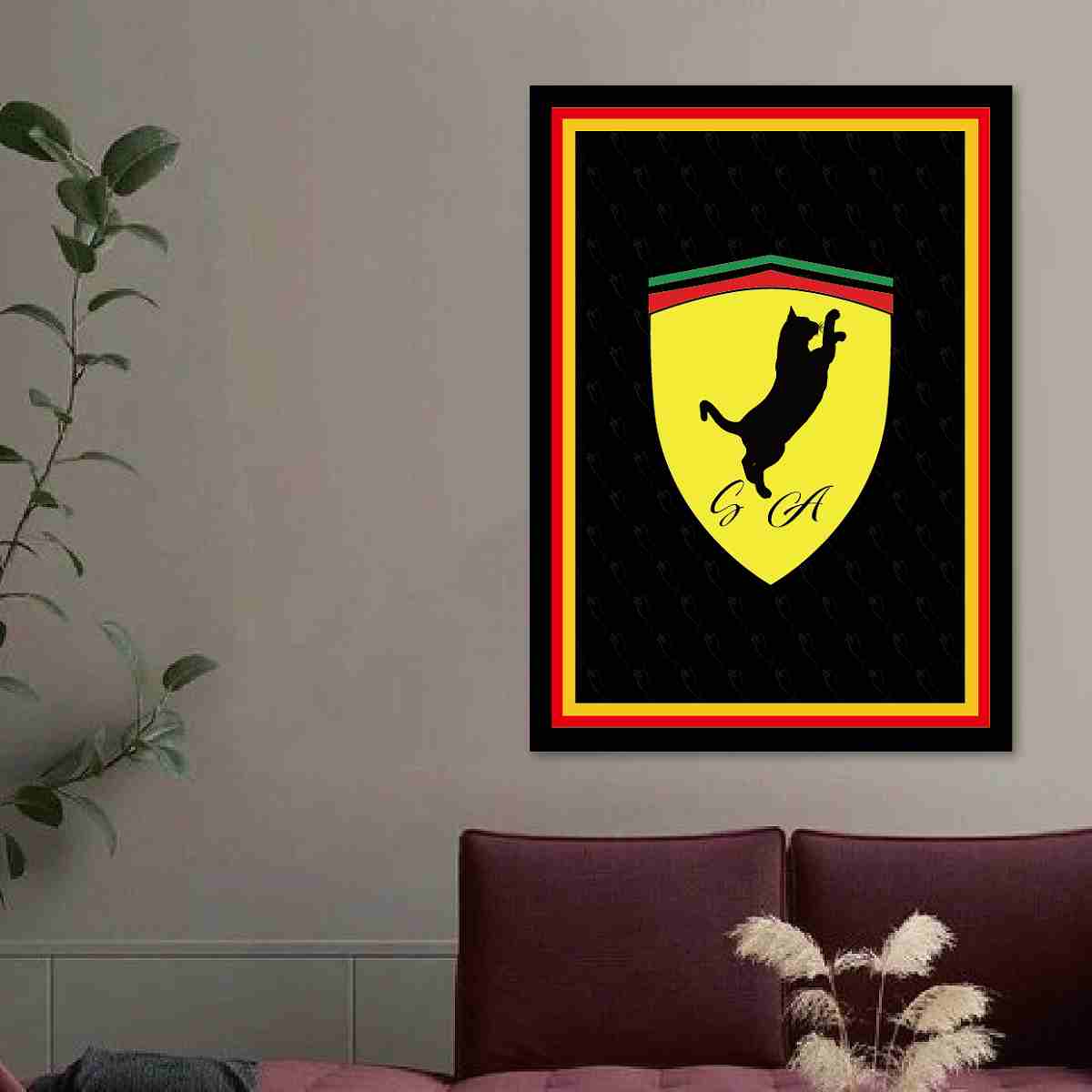 A2 A3 額付き アートフレーム アートパネル 黒猫 エンブレムデザイン