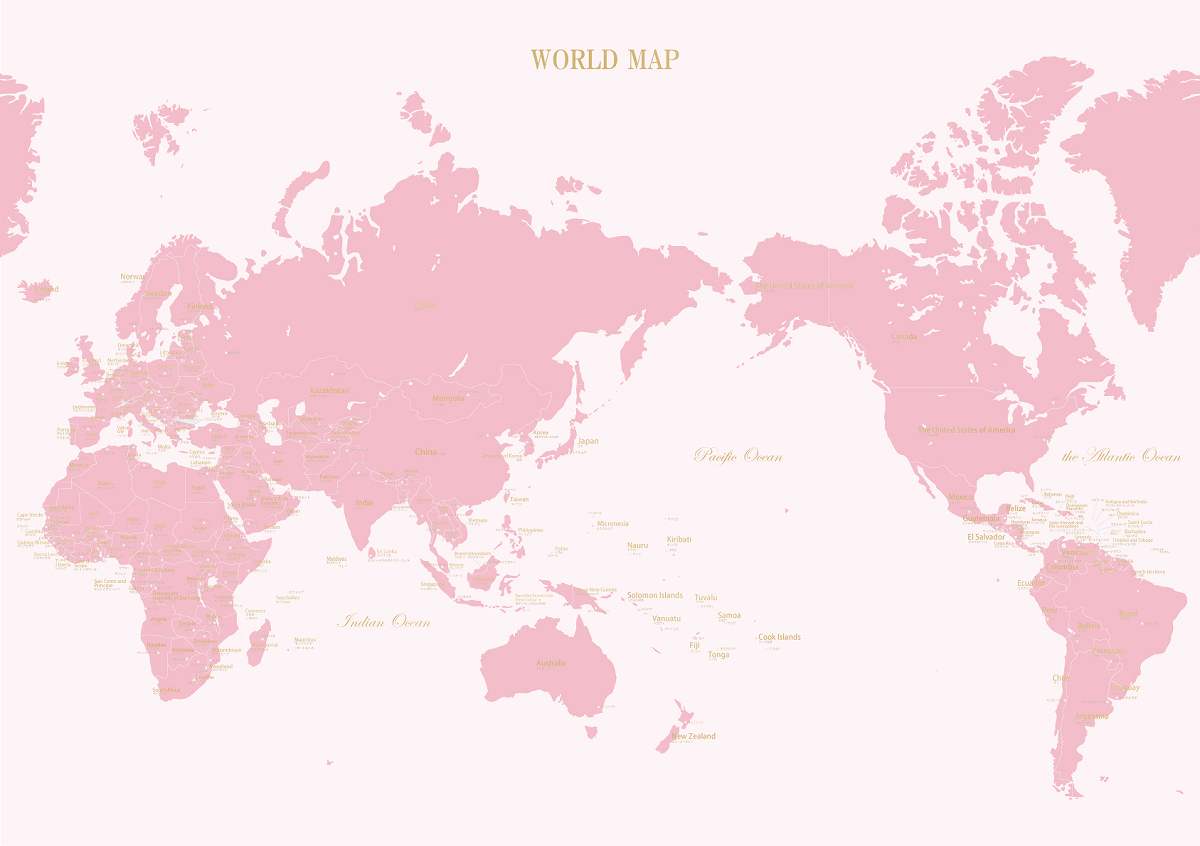 人気 おしゃれ世界地図 ポスター 日本語と英語の表記 ピンク A4 A3 A2 Col ピンク 桃色