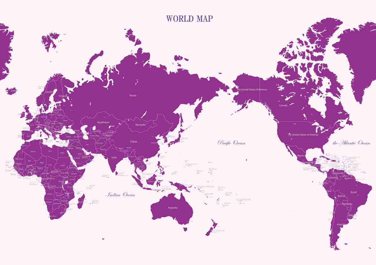 人気 世界地図 おしゃれポスター 日本語と英語の表記 パープル A4 A3 A2 Col 紫 パープル