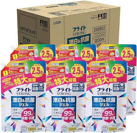 【まとめ売り 大容量】白さと菌にブライトSTRONG 酸素系・濃縮タイプ 衣類用漂白剤 詰め替え 特大1200ml×6個セット