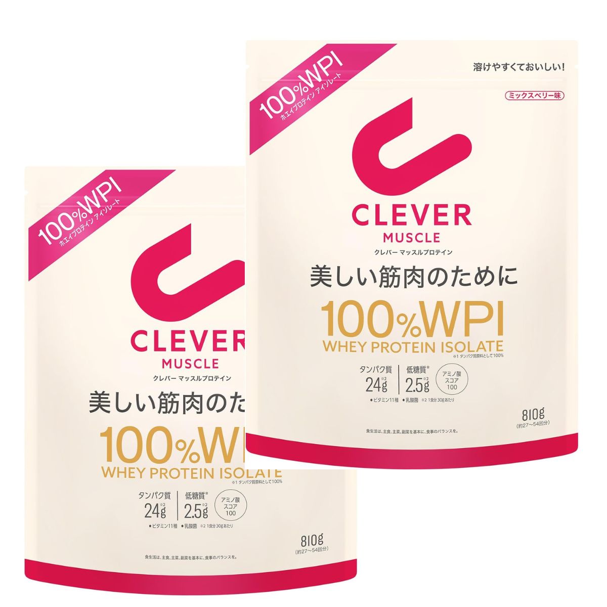 クレバー ホエイプロテイン [WPI100%] マッスル ミックスベリー味 810g