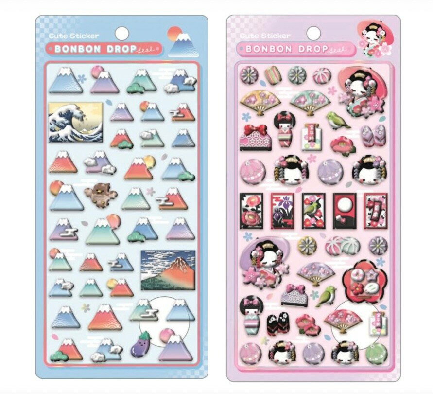 2種類セット　クーリア　ボンボンドロップシール　和柄　富士山＋舞妓さん　神奈川倉庫のサムネイル