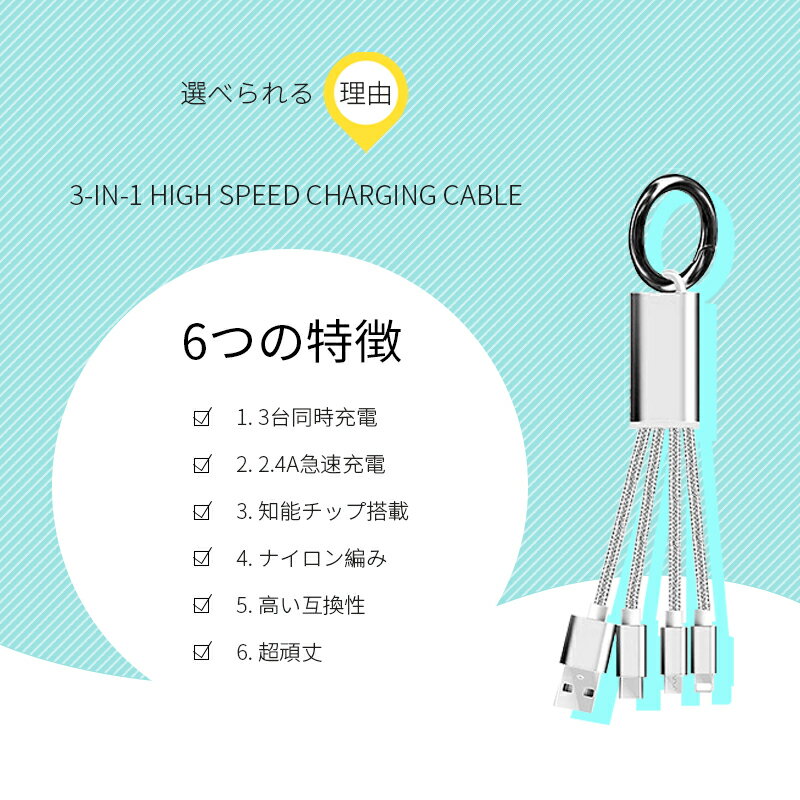 iPhoneケーブル Type-Cケーブル Micro USBケーブル 3in1充電ケーブル iPhone17ケーブル iPhone16 17Air 17 Pro 17ProMax ストラップ式 急速充電ケーブル ナイロンケーブル Android用 高品質ナイロン TPE材料 持ち運び便利 柔軟性抜群 断線防止 【PL保険加入済み製品・安心】
