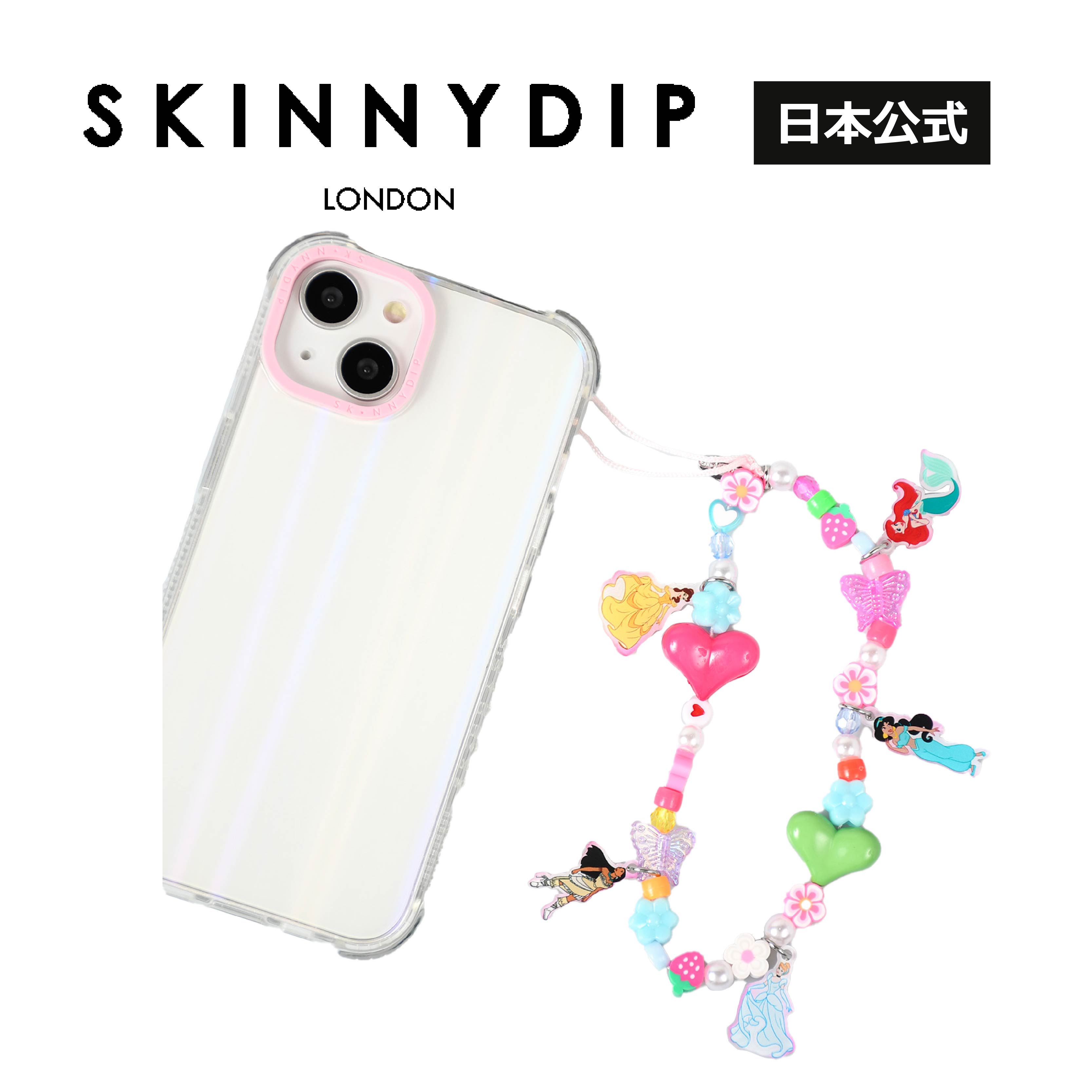 【公式】SKINNYDIP フォンストラップ プリンセス シンデレラ ベル アリエル ジャスミン ラプンツェル Disneyコラボレーション ディズニー ストラップ 落下防止