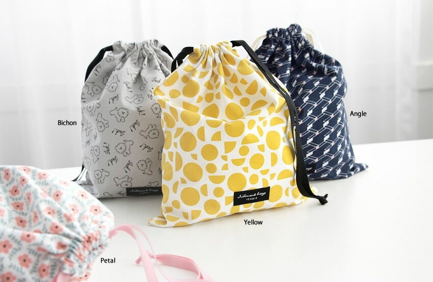 【ICONIC】Comely String Pouch - L ストリングポーチ Lサイズ ★4種類 化粧ポーチ　お弁当 巾着袋　手芸　かわいい プレゼント トラベルポーチ トラベルバッグ ケースすっきり 旅行バッグ 旅行 旅行用品　コットン生地