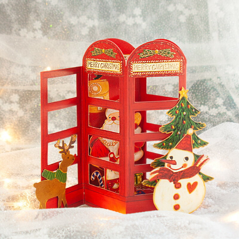 クリスマスカード（1000円程度） 3D　立体 クリスマス カード 【電話BOXで電話するサンタさん】 POP UP Xmas ギフト カード クリスマスグリーティングカード 封筒付き ポップアップ