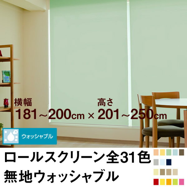 ロールスクリーン BASIC 無地ウォッシャブル（採光／ライトな遮光） 【横幅181〜200cm ×　高さ201〜250cm】 オーダー メイド 立川機工製 洗濯 洗える