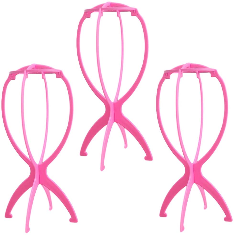 3 個 セット専用スタンド 組み立て式 帽子・かつら台 ウィッグスタンド ウィッグ乾燥 ウィッグ置き ピンク