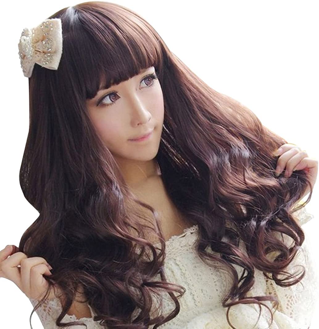 ウィッグ ネット付 ロング 耐熱 ウィッグ 女性 用 巻き髪 耐熱 (ブラウン)