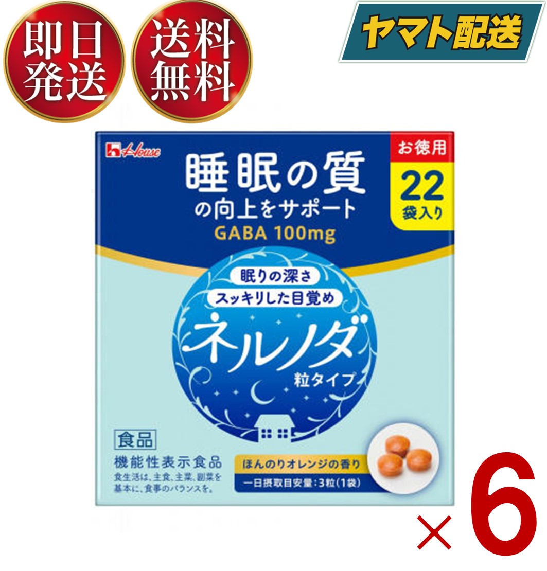 ハウス ネルノダ 粒タイプ 3粒入り 22袋 機能性表示食品 睡眠の質向上 深い眠り 目覚めスッキリ GABA 6個