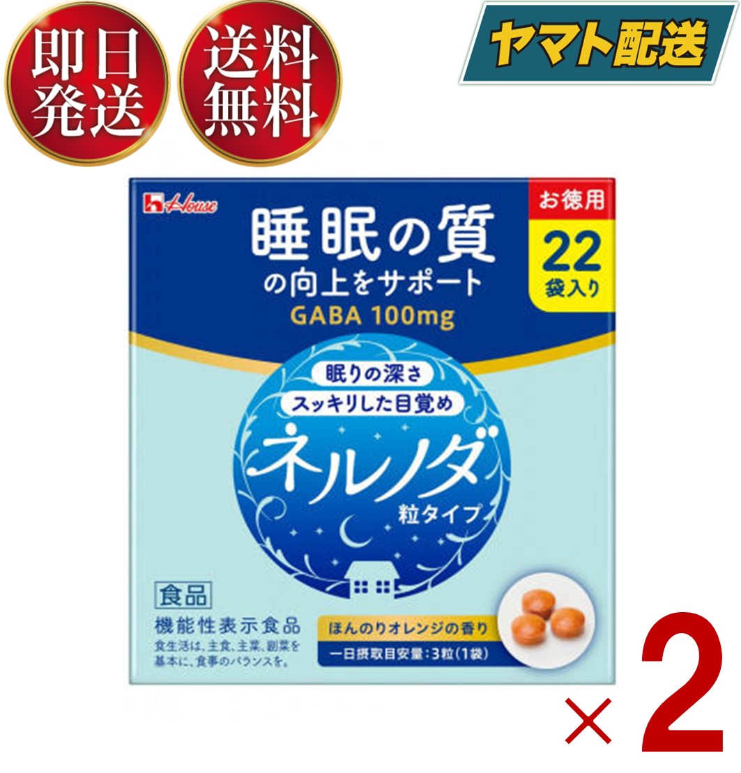 ハウス ネルノダ 粒タイプ 3粒入り 22袋 機能性表示食品 睡眠の質向上 深い眠り 目覚めスッキリ GABA 2個