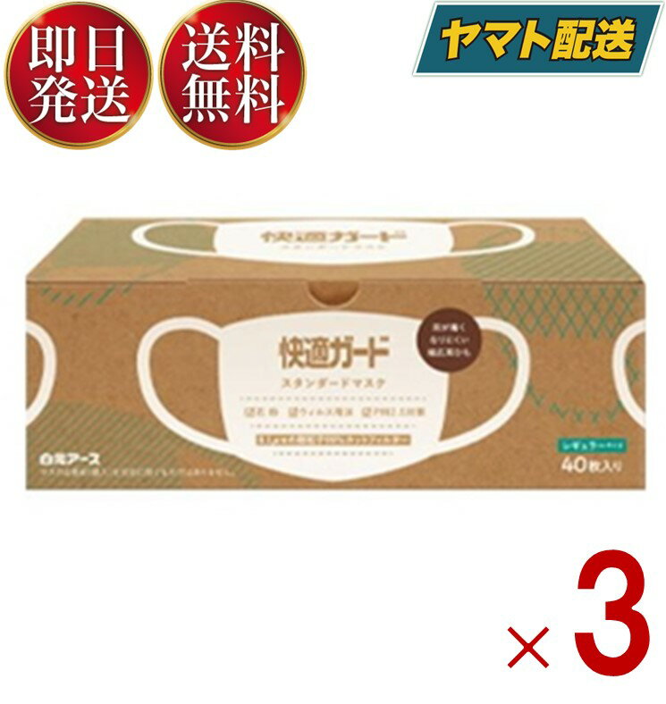 白元アース 快適ガード スタンダードマスク レギュラーサイズ 40枚入 3個