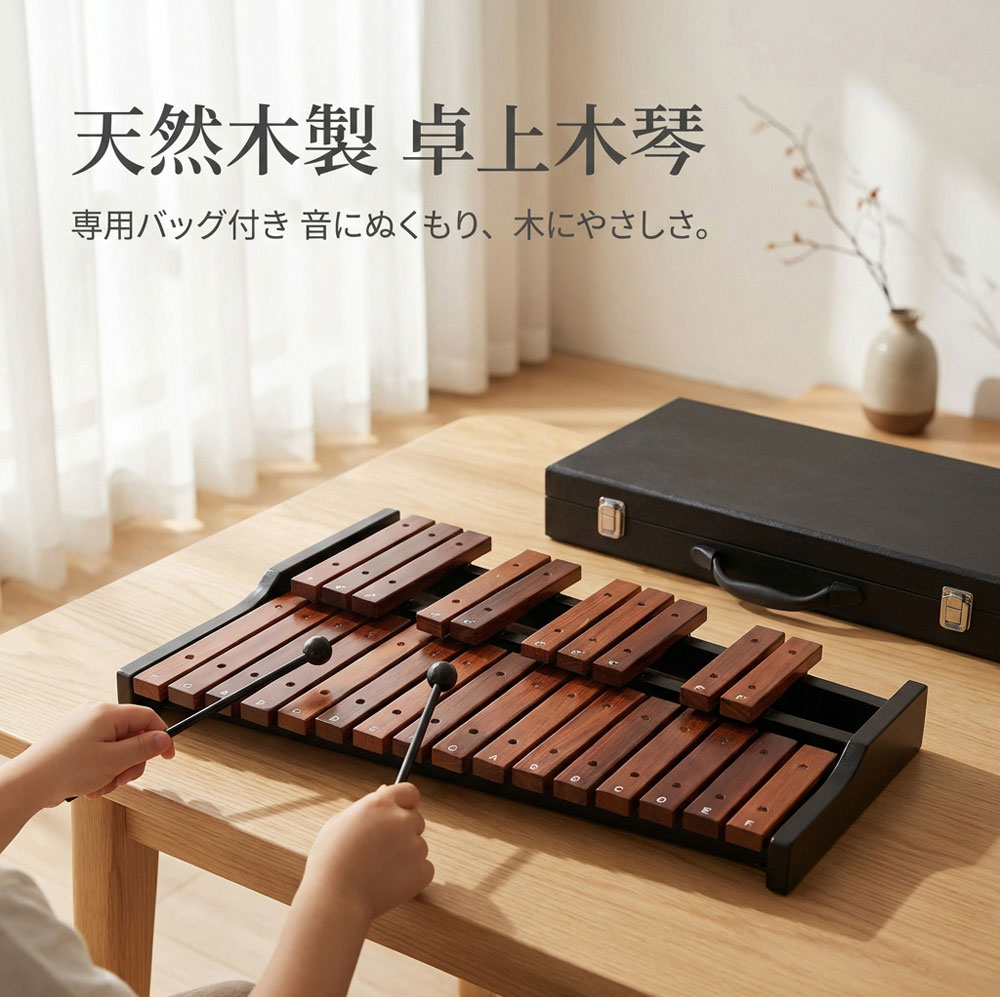 【4/1まで限定450円OFF】木琴 25音 卓上木琴 天然木 木製 シロフォン 収納ケース付き お手入れクロス付 初心者 練習用 音楽演奏 子供用 大人用 持ち運び便利 コンパクト ギフト プレゼント クリスマス おしゃれ 音感トレーニング 音楽教室 skreppa