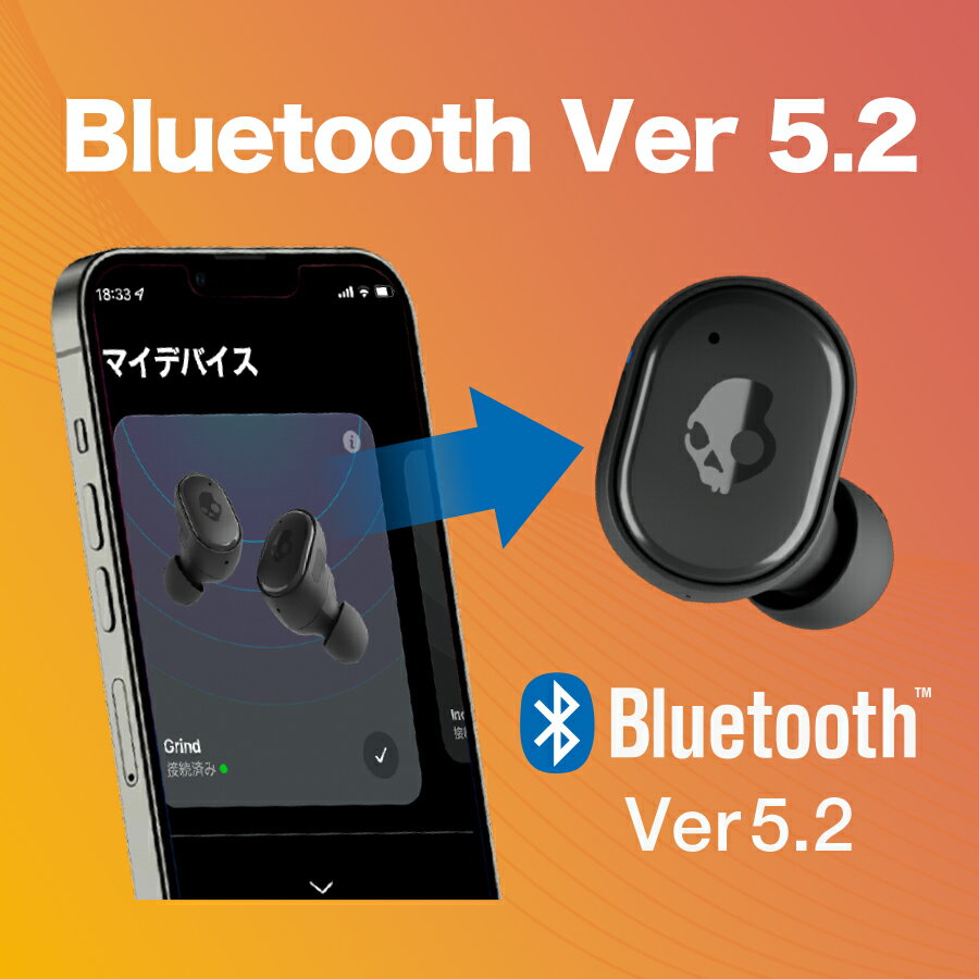 Skullcandy公式ストアGrindTrueBlackワイヤレスイヤホンBluetooth5.2Skull-iQ搭載ボイスコントロールオーディオ共有マイク付き落とし物検索Tile外部音取り込み最大40時間再生急速充電IP55防水オリジナルステッカー付きS2GTW-P740