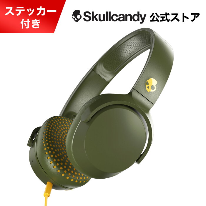 Skullcandy 公式ストア Riff Wired ヘッドホン 有線 軽量モデル 高耐久ヘッドバンド オンイヤータイプ マイク付き 通話 選曲 アクティベーションアシスタント オリジナルステッカー付き (OLIVE)