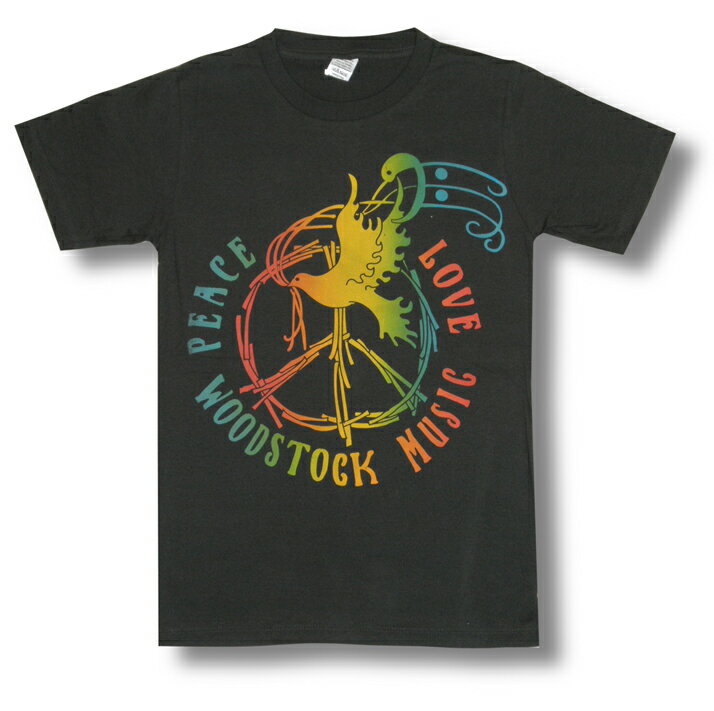 ＼送料無料キャンペーン中／【最短当日・基本翌日出荷】 WOOD STOCK ウッドストック LOVE&PEACE ハト ロックTシャツ バンドTシャツ チャコール グレー メンズ レディース bny