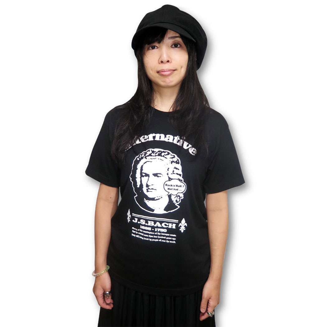  J.S.バッハ クラシック G線上のアリア Tシャツ 黒 ヨハン・セバスティアン・バッハ Johann Sebastian Bach 音楽の父 音楽家 偉人 ロックTシャツ バンドTシャツ alt-s