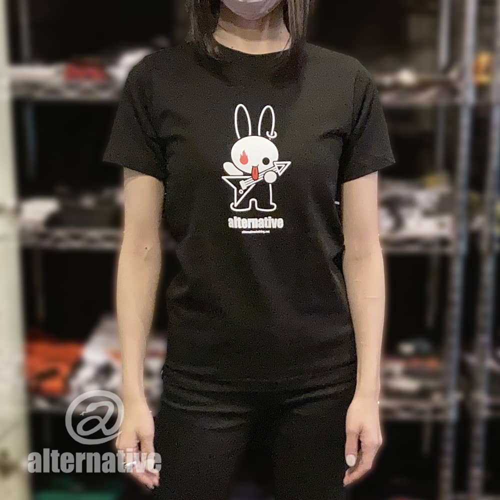 【土日も発送】 メタルうさぎ バニー ウサギ フライングV Tシャツ 動物 Tシャツ メンズ レディース 黒 ロックTシャツ バンドTシャツ alt-s