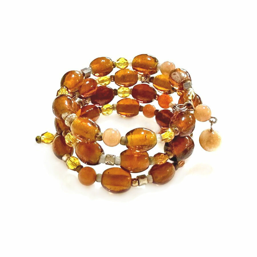 ピーチムーンストーン ＆ アベンチュリン メモリーワイヤー ブレスレット