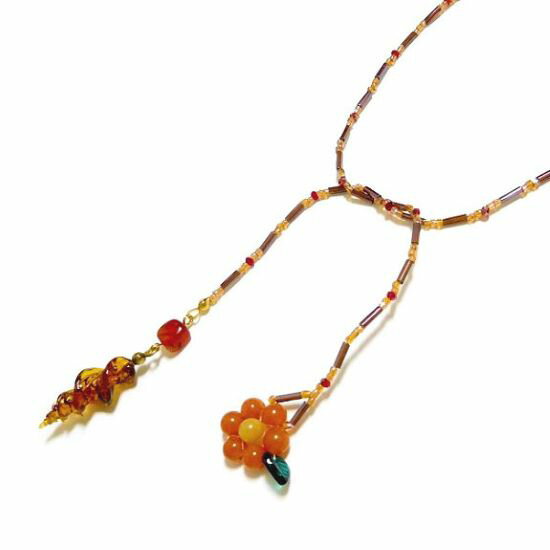 ピーチ アベンチュリン フラワー & アゲート ラリエット ネックレス 【 天然石 】