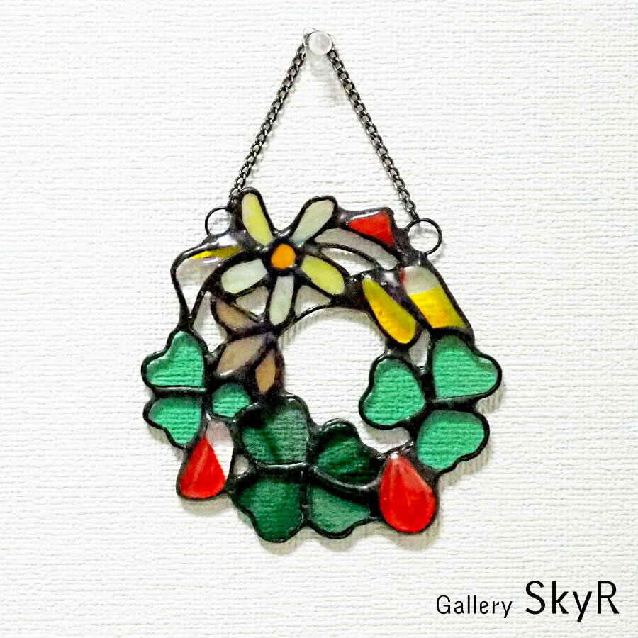 ステンドグラス 壁飾り よつば&フラワー NO.04