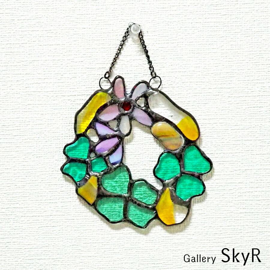 ステンドグラス 壁飾り よつば&フラワー NO.05