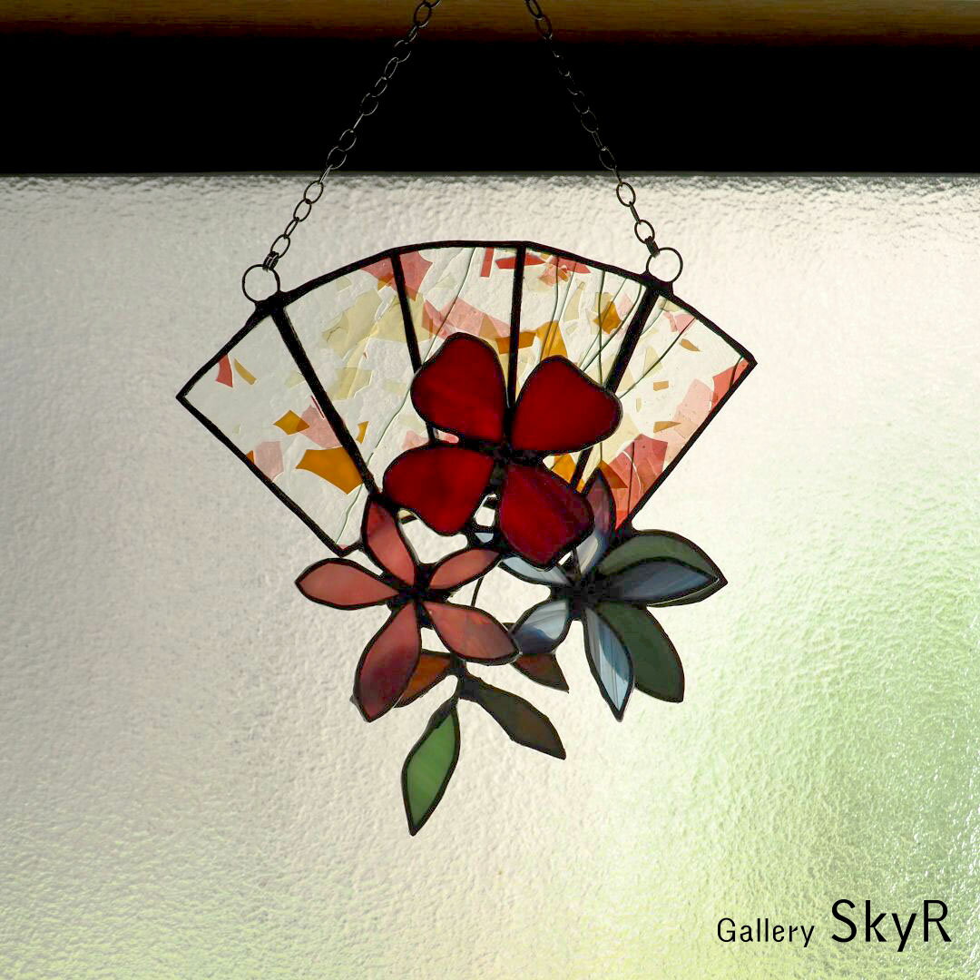 ステンドグラス 壁飾り 扇子