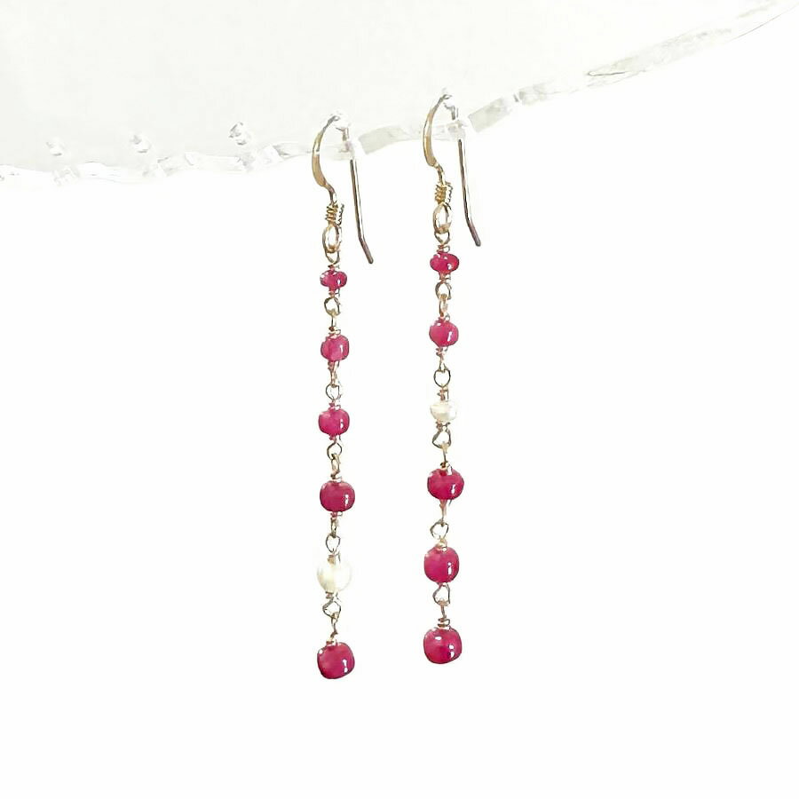 ルビー＆パールアシメピアスK14G...