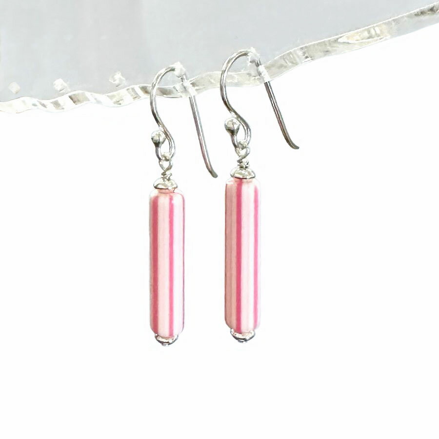 VINTAGEビーズ ピアス　ストライプ　(イヤリングに変更可) SV