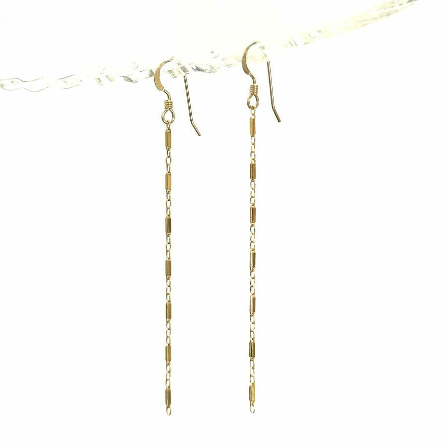 Bar＆Ringチェーン ロングピアス (イヤリングに変更可) K14GF ゴールドフィルド