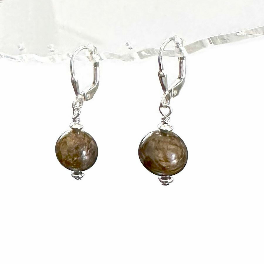 ブロンザイト (古銅輝石) レバーバック ピアス SSF