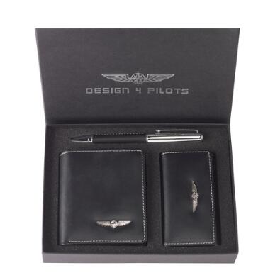 DESIGN 4 PILOTS　パイロット　お財布セット　旅行用品　多機能収納ポケット　革製　黒　【日本総代理..