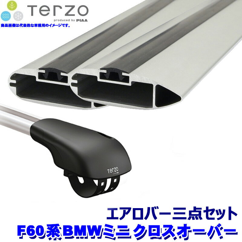 TERZO テルッツオ テルッツォ F60系BMWミニ クロスオーバー(H29.2～ルーフレール付)用ルーフキャリア車両一台分 フット＋エアロバー(シルバー)三点セット