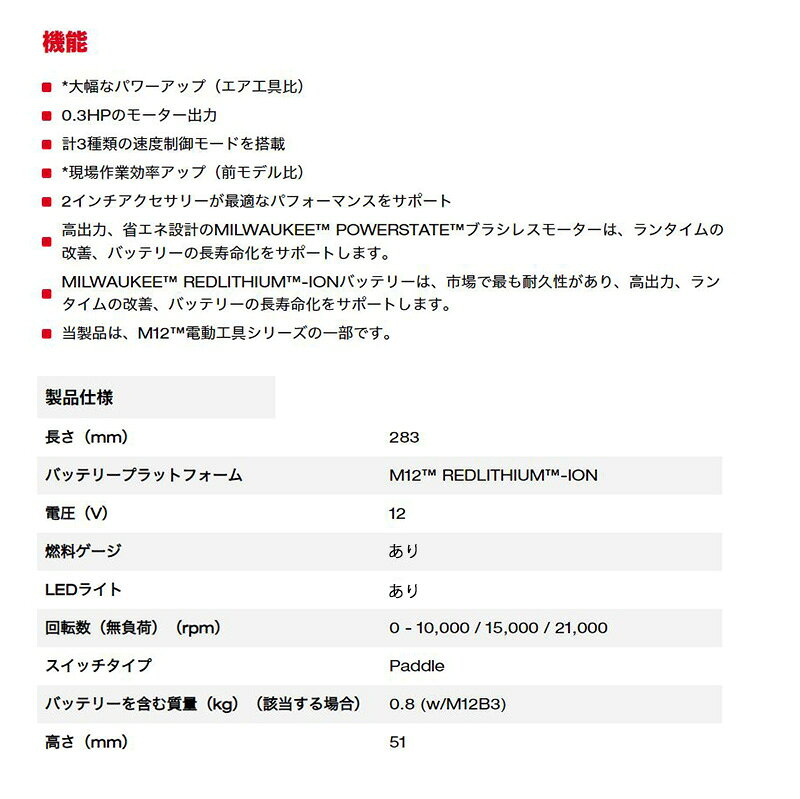 M12 FDGS-0 JP milwaukee ミルウォーキー M12 FUEL ハンドグラインダー(本体のみ・...
